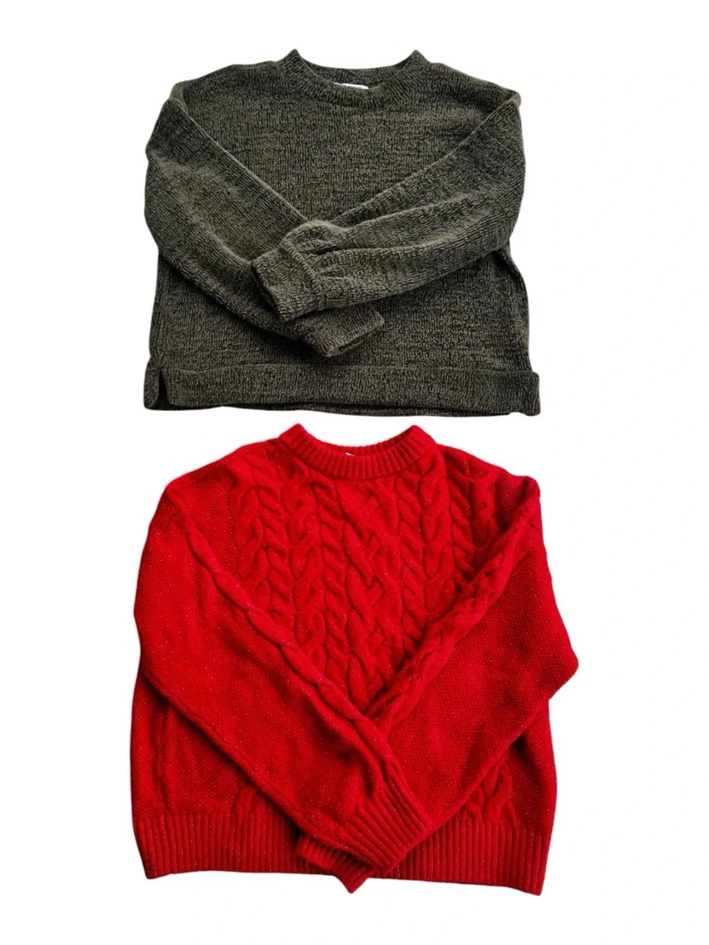 Old Navy Girls Sweater Bundle XL (14–16) Red Cable Knit + Olive Chenille